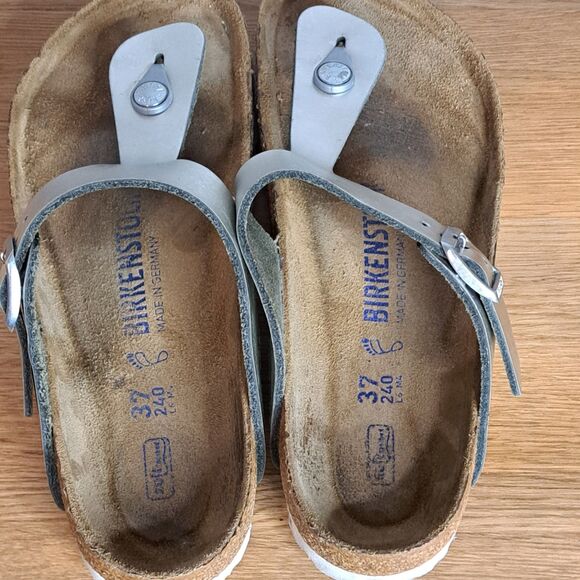 Birkenstock Gizeh Women 37 6 6.5 Silver Birko-Flor Thong Sandals Vegan Leather - Picture 4 of 11